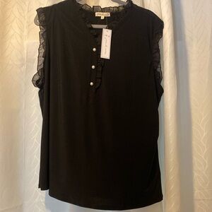 Women’s Black Ruffle Front Sleeveless Top 2X